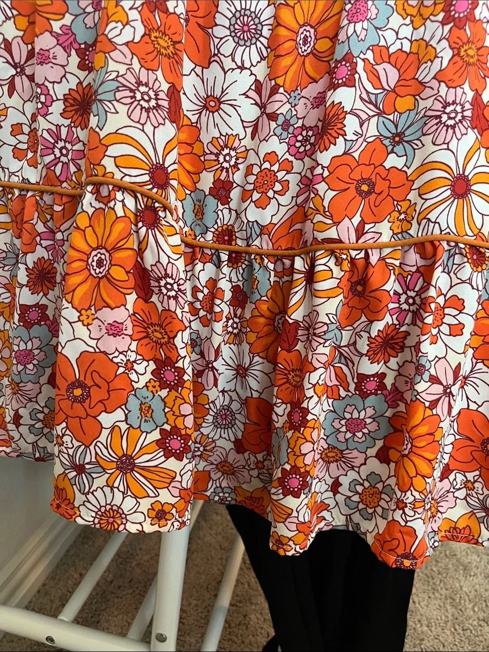 Orange Floral Tiered Mini Dress with Flutter Sleeves - Picture 6 of 7